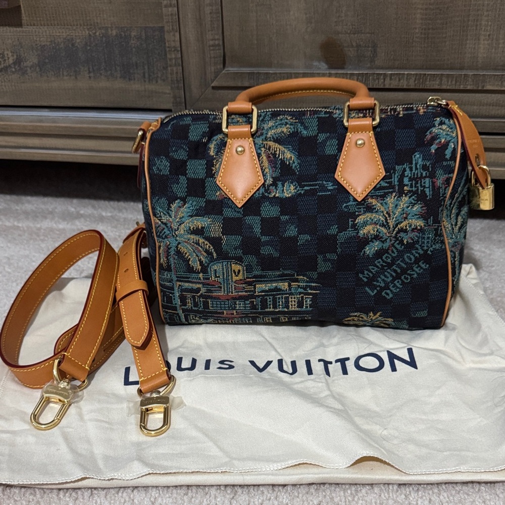 Louis Vuitton Navy and Tan Speedy 25 Bandouliere.